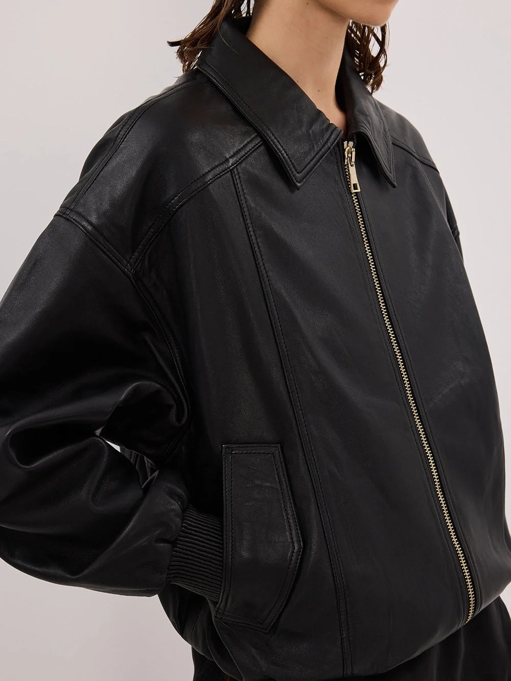 DISSH HUTTON BLACK LEATHER BOMBER JACKET - 6 / BLACK - Picture 3 of 5